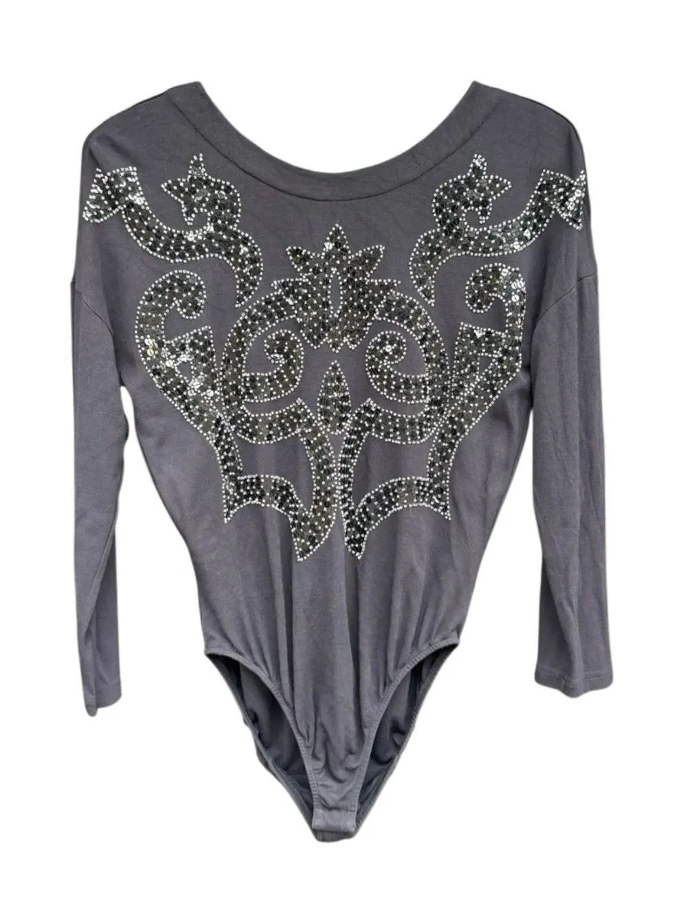 Vintage Escada Women's Silk Blend Black Bodysuit with Sequin Details Size 38